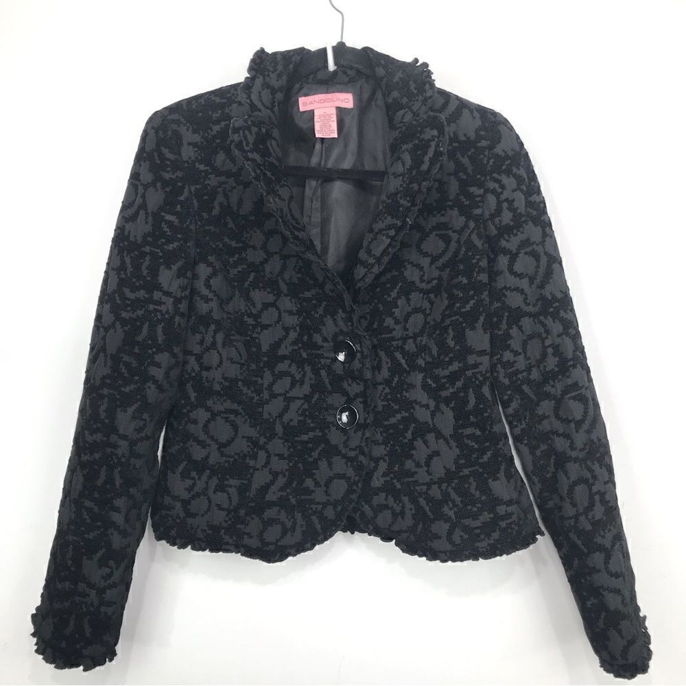 Bandolino Black Tapestry Romantic Ruffle Blazer Jacket